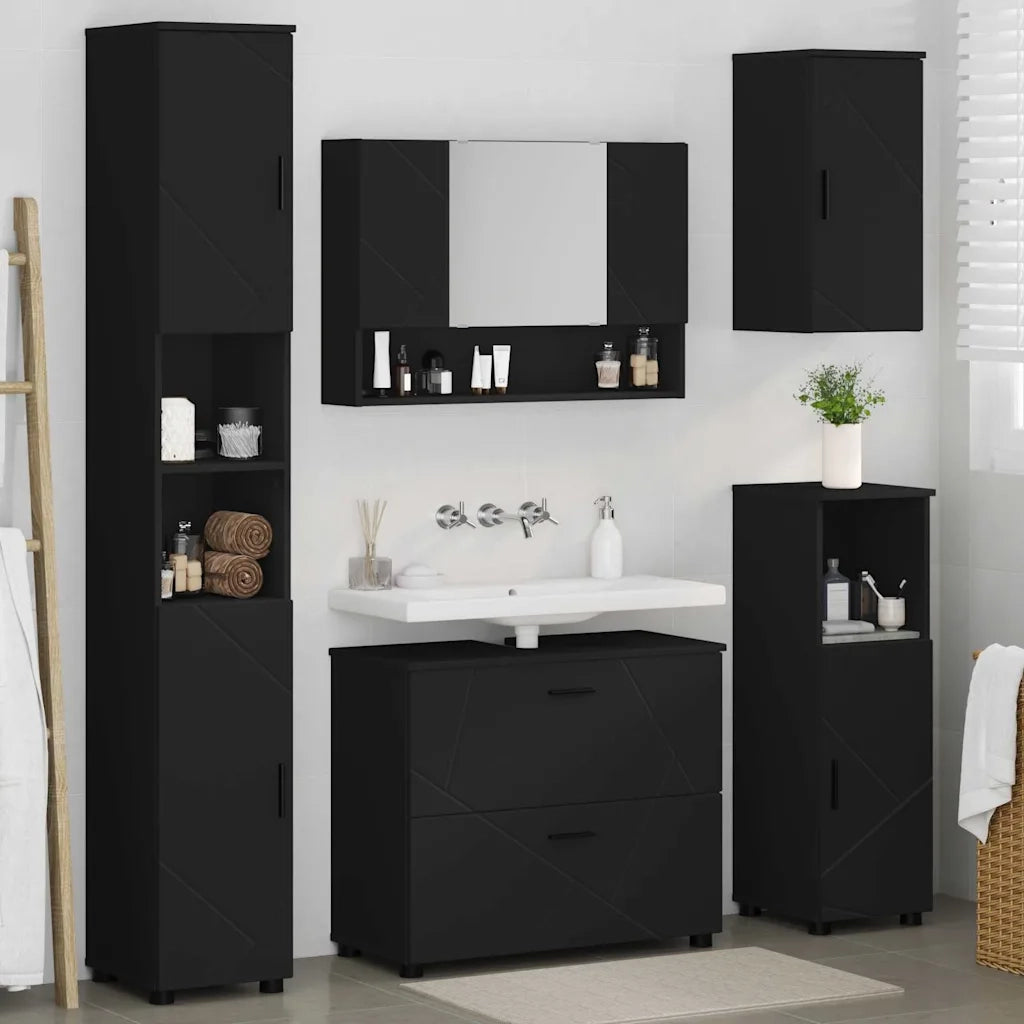 Set di mobili per il bagno con cassetto con porta 5 pcs Nero 3393064