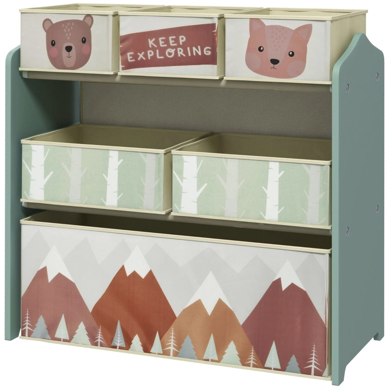 Armadio per bambini con 6 scatole in tessuto, design grazioso, 63x30x66 cm, verde