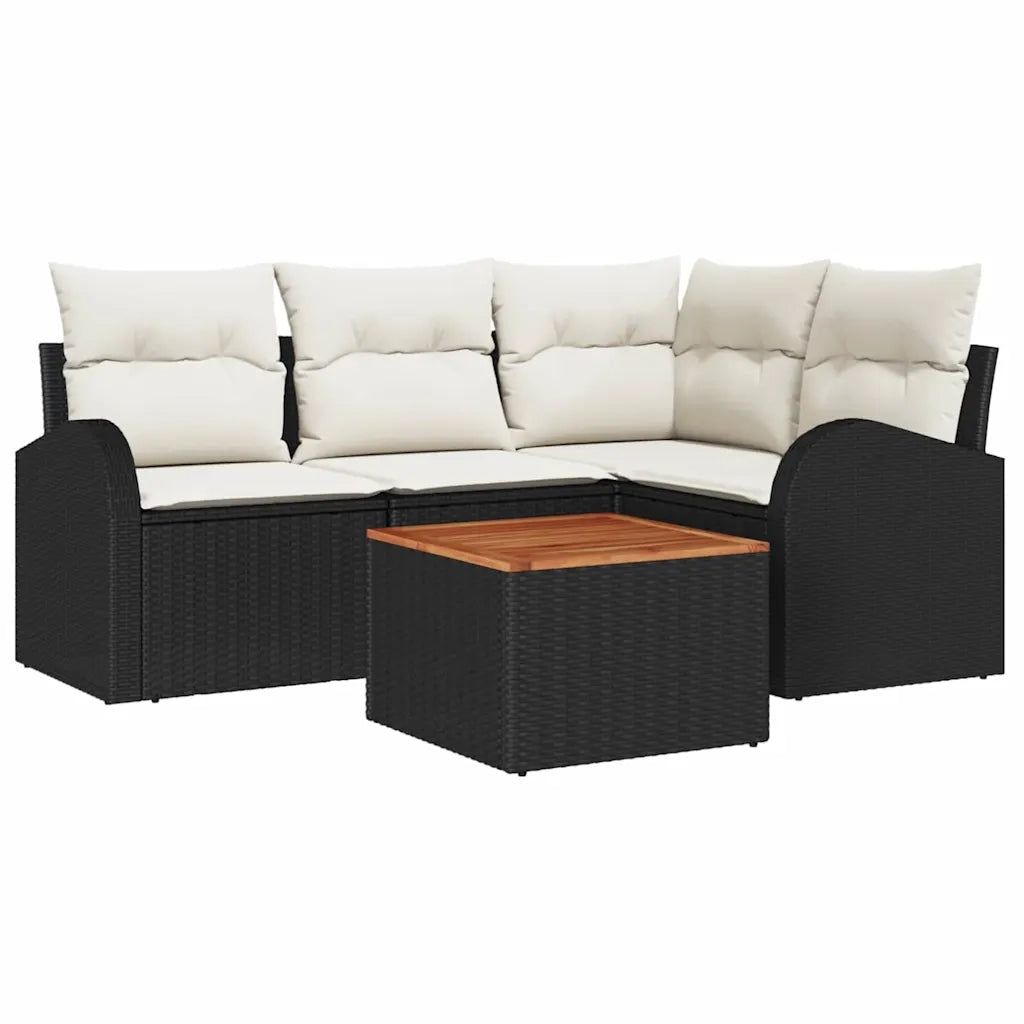 Set Divano da Giardino con cuscino 5 pcs Nero polyrattan
