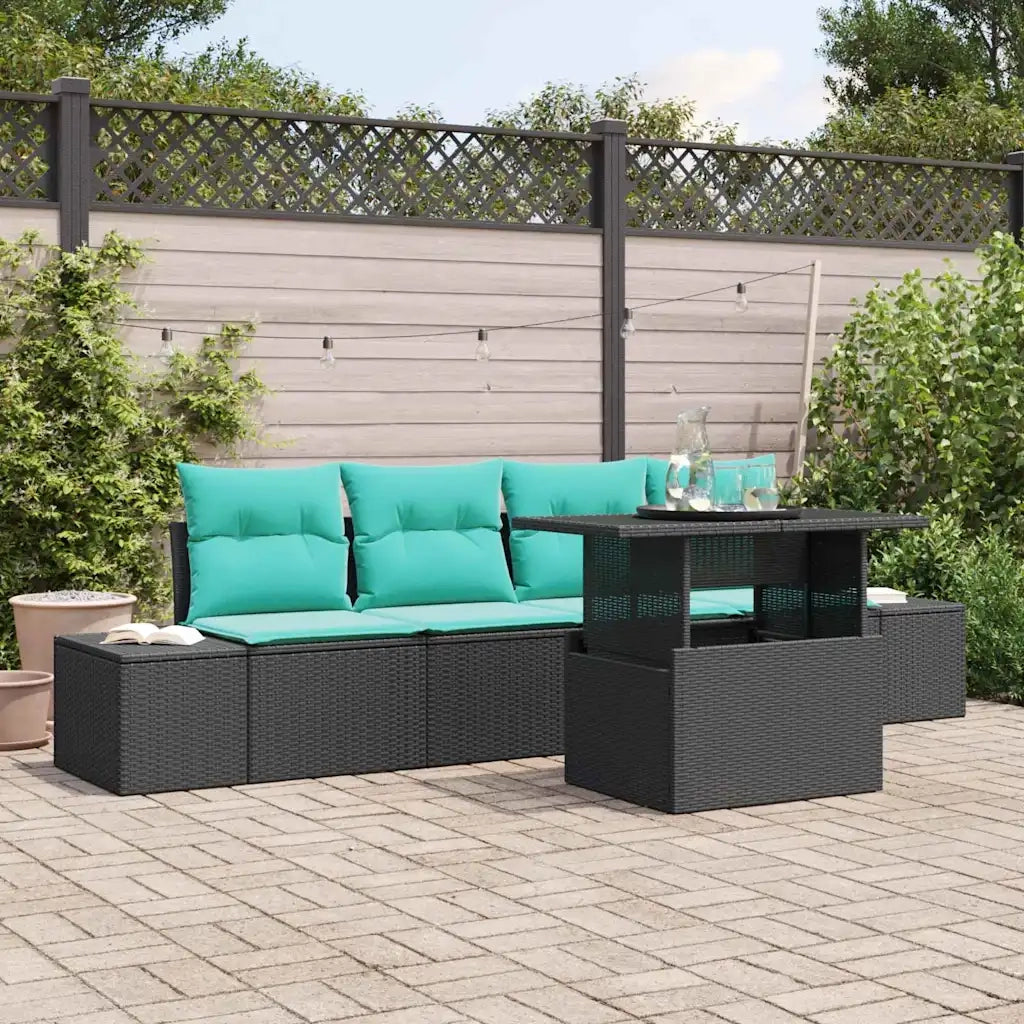 Set di divani 5 pz 4-Numero di posti Nero e Blu polyrattan 3349092