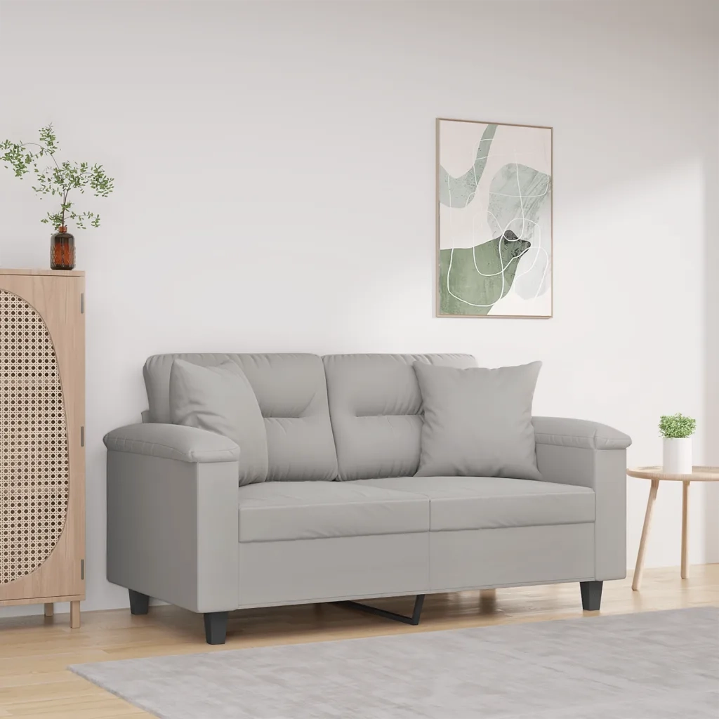 Divano | Divano da soggiorno | Sofa 2 Posti Cuscini Grigio Chiaro 120 cm Tessuto Microfibra