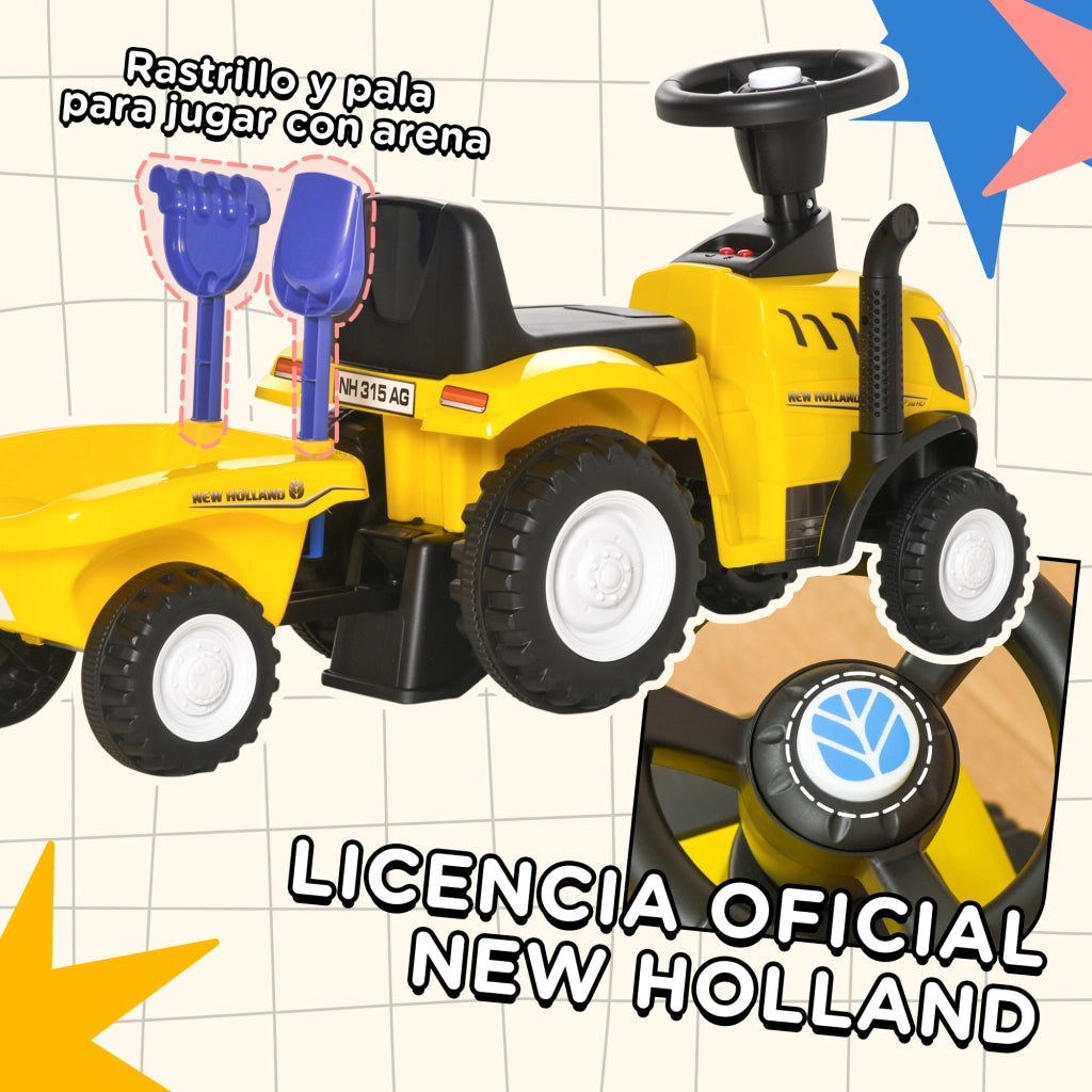 Tractor Correpasillos per Bambini con Rimorchio Estraibile ¨C zephmum ¨C Giallo 91x29x44 cm