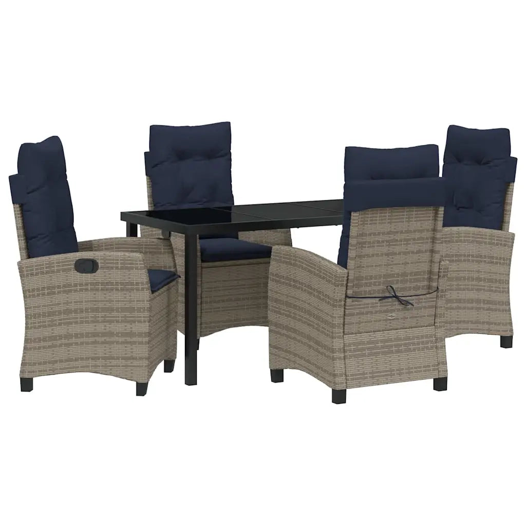 Set da Pranzo per Giardino con cuscino 5 pcs Grigio polyrattan