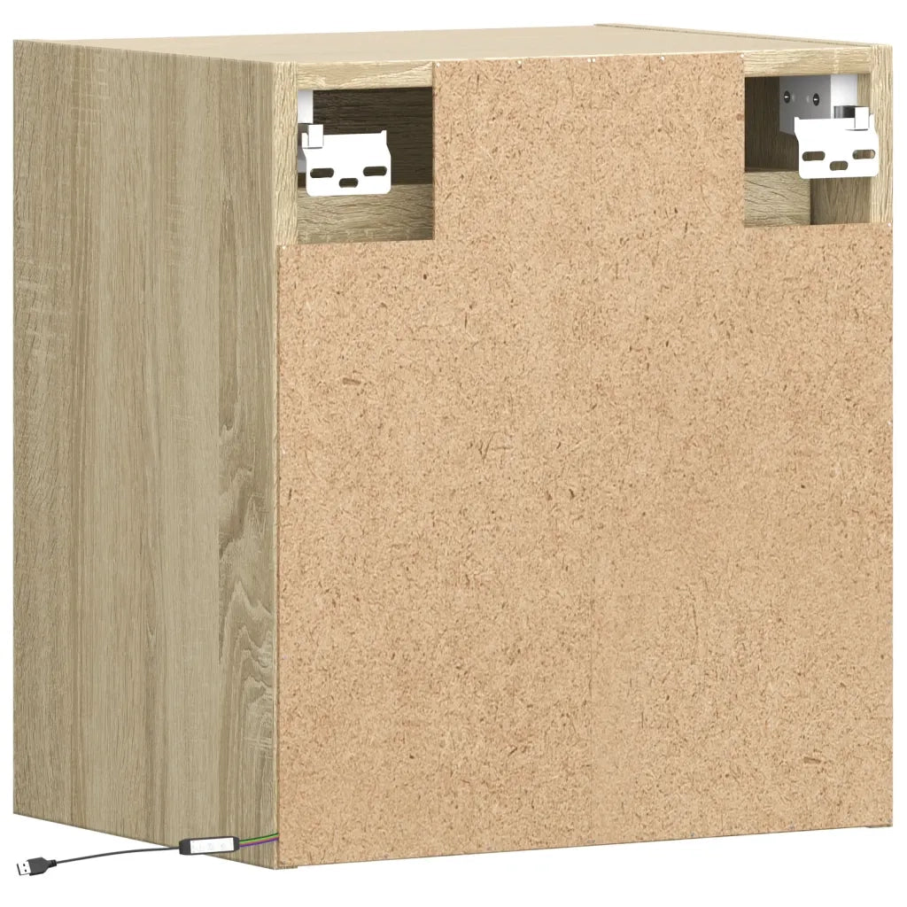 Comodini a Parete con luci LED 2 pz Rovere Sonoma 3307966