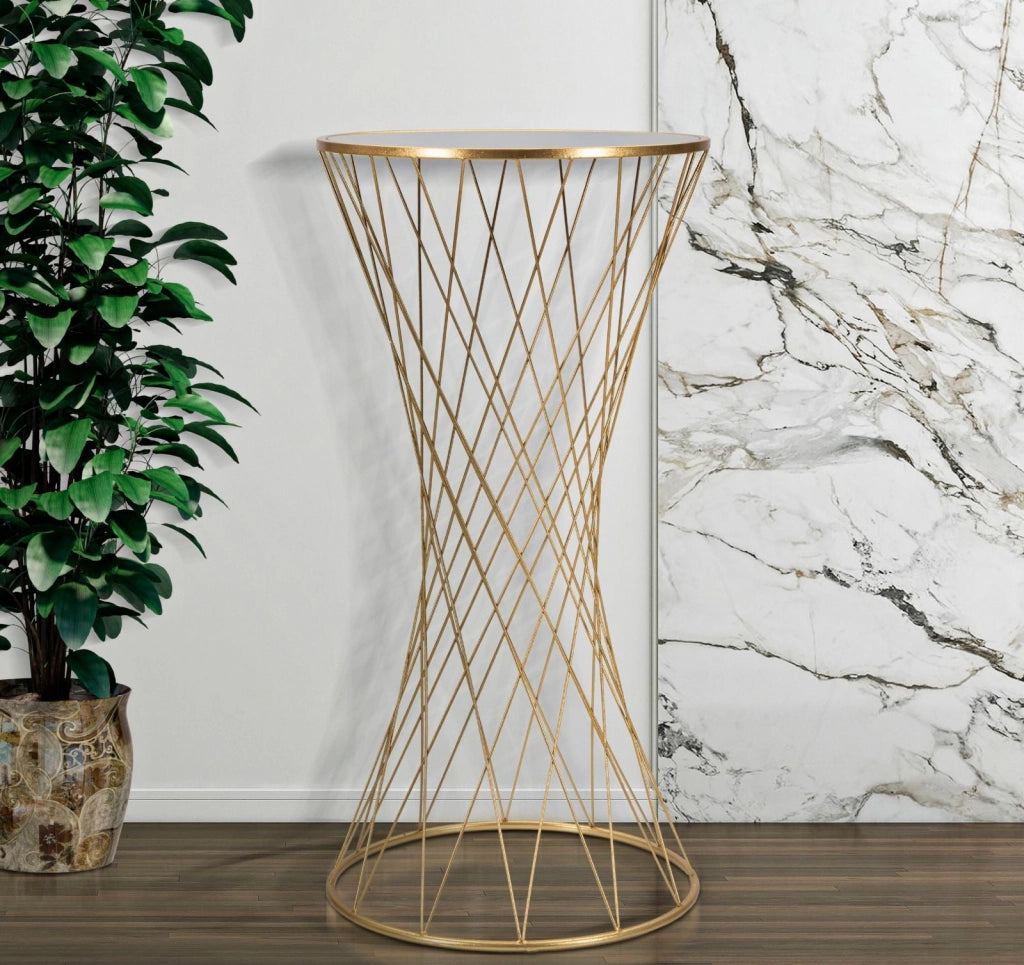 Tavolino Tower New 50x100x50 cm in Ferro e MDF Oro