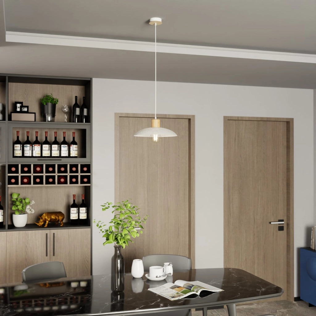 Lampada a sospensione scandi bianca legno KOBE E27 Emibig