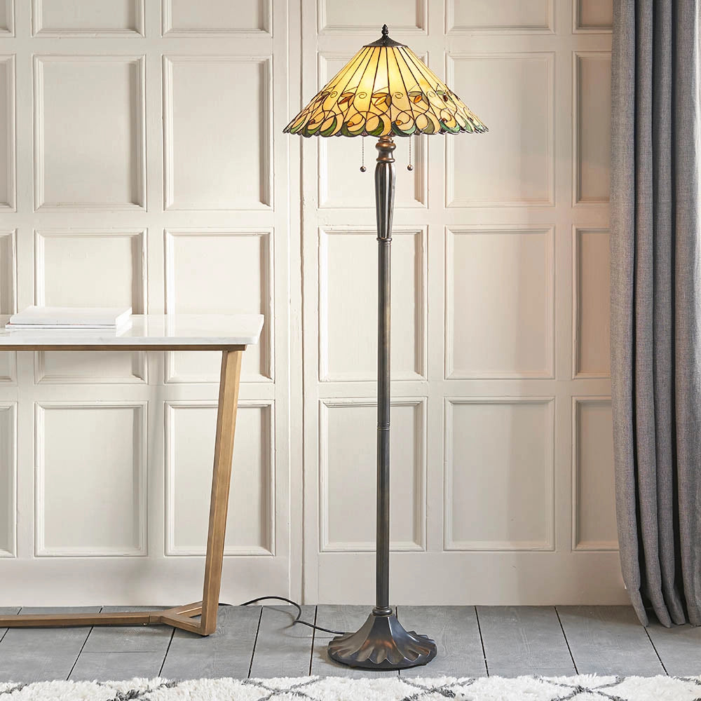 Lampada da terra Tiffany Jamelia, vetro ambra 2xE27