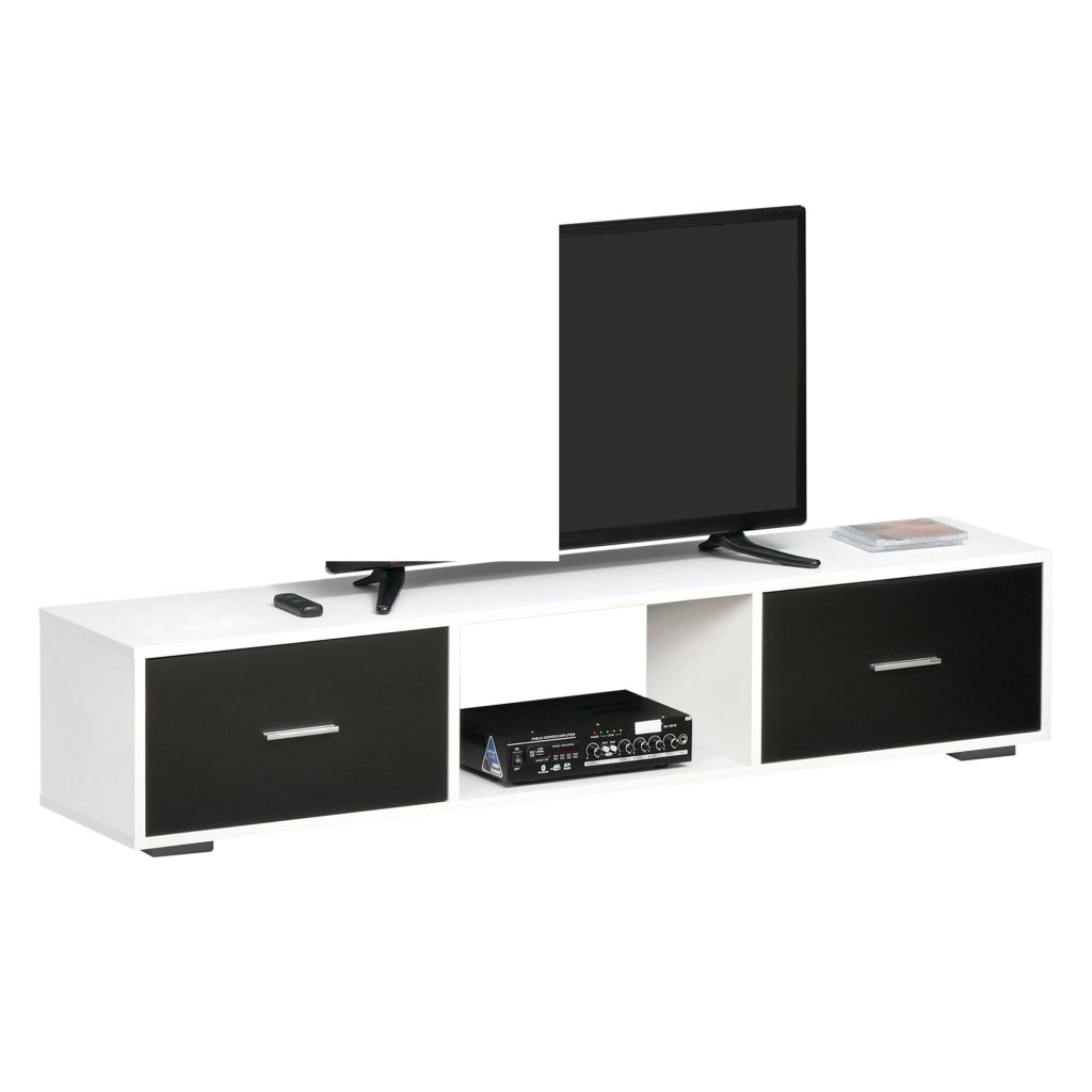 Mobile TV Moderno con 2 Cassetti ¨C zephmum ¨C Bianco e Nero 140x30x32 cm