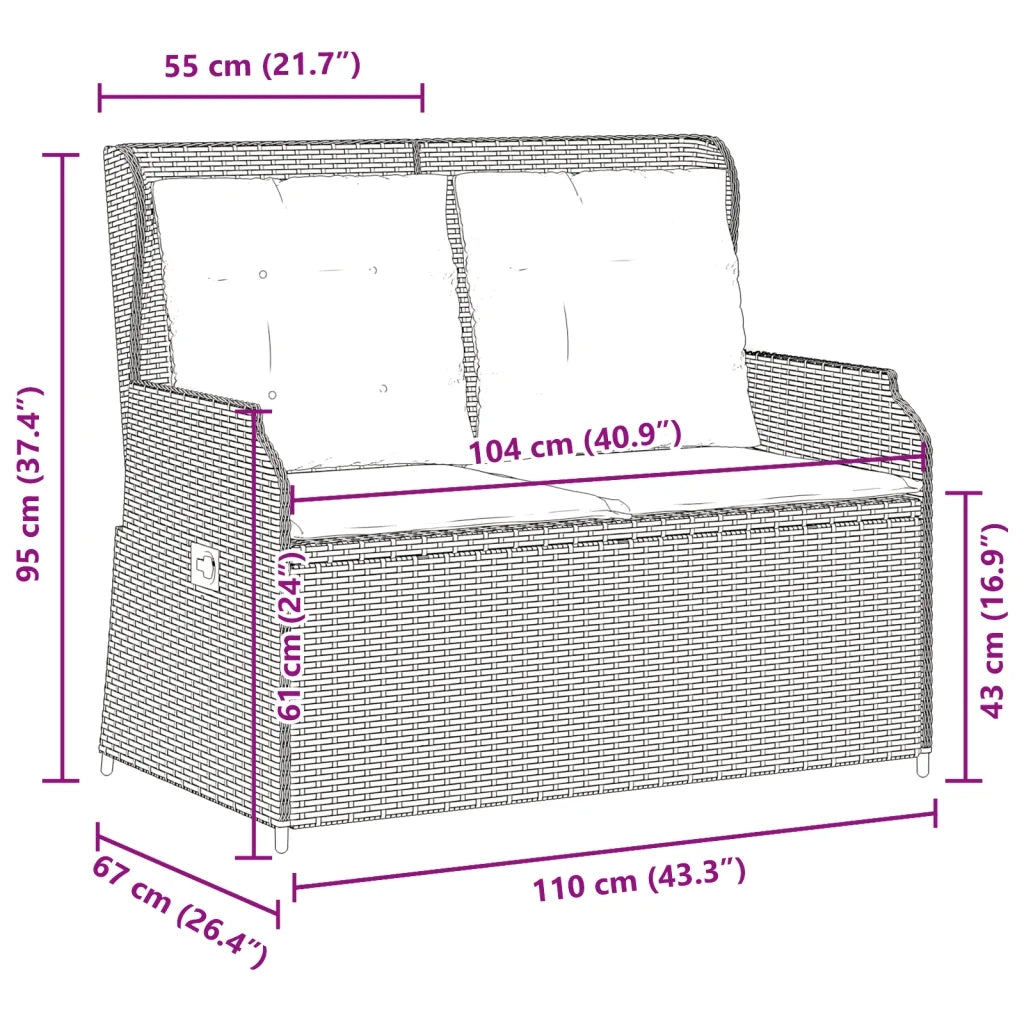 Panchina da giardino reclinabile con Cuscini in Polyrattan Marrone 368961