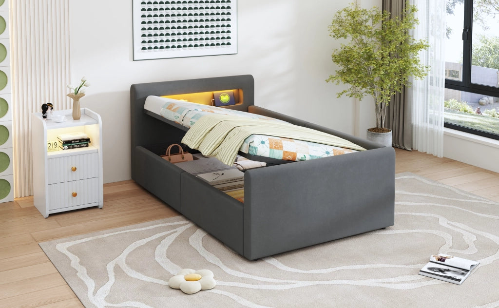 letto imbottito velluto grigio scuro 90 x 200 cm