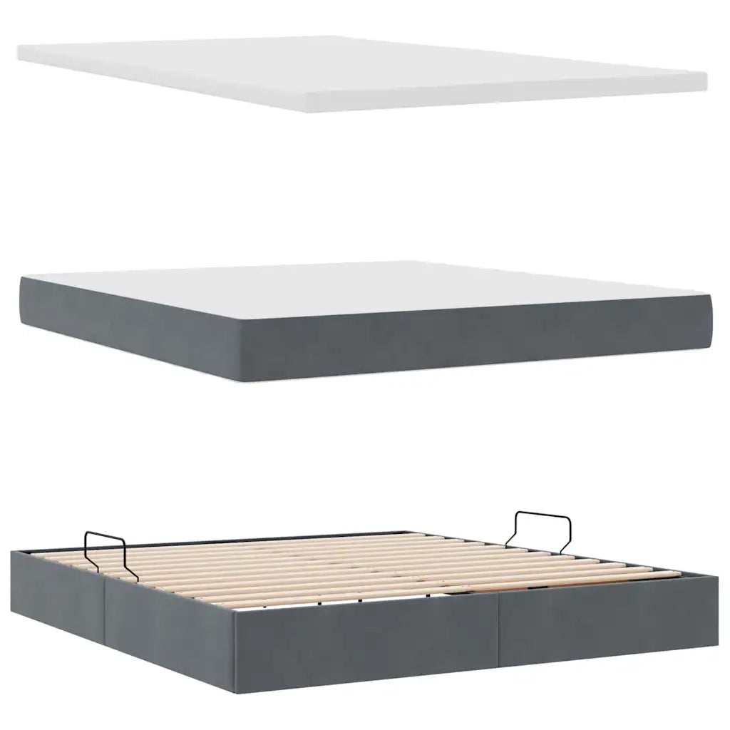 Letto con contenitore e LED Grigio scuro 160 x 200 cm Velluto