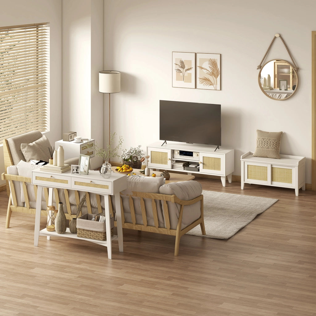 Comodino Bianco con 2 Cassetti Stile Cannage ¨C Minimal ¨C 40x40x60 cm