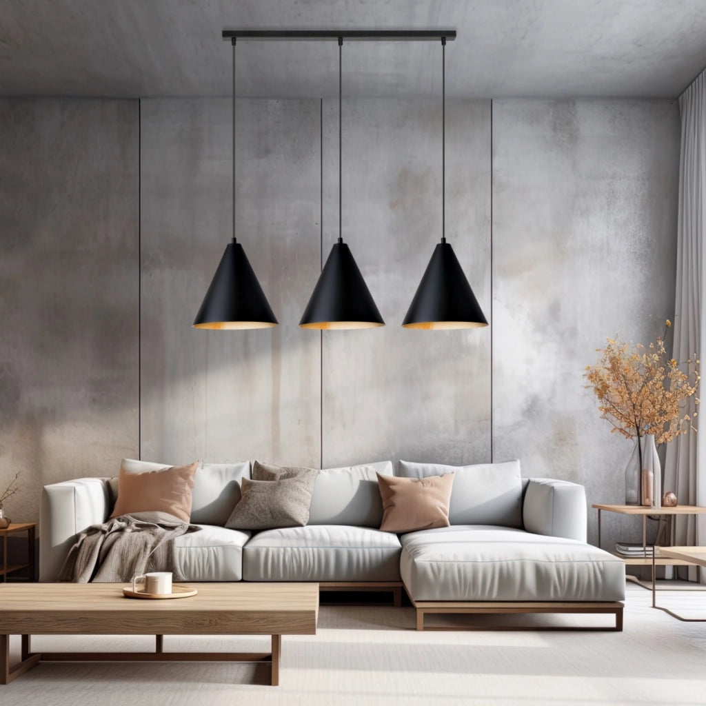 Lampadario sospensione Rebel 3 luci nero oro Emibig