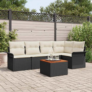 Set Divano da Giardino 6 pcs Nero e Crema polyrattan