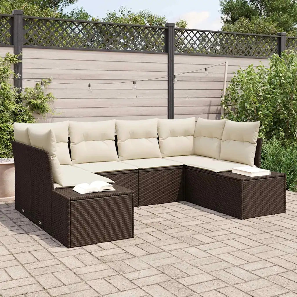Set Divano da Giardino 6 pcs Marrone e Crema Poly Rattan 3355867