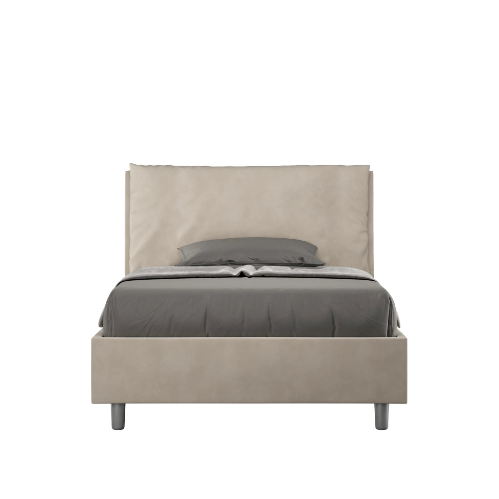 BS COM Letto una piazza e mezza con rete imbottito 110x190 microfibra sabbia