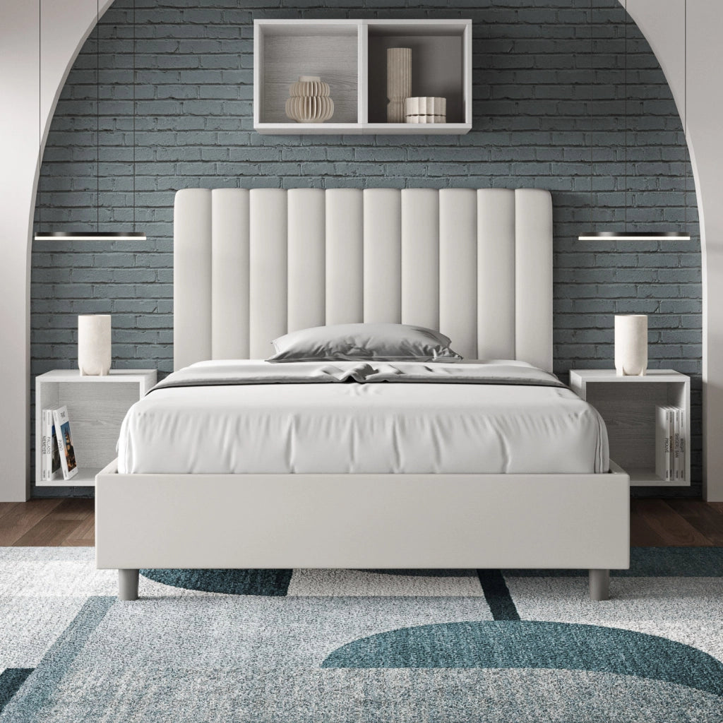 BS COM Letto una piazza e mezza senza rete imbottito 120x190 similpelle bianco