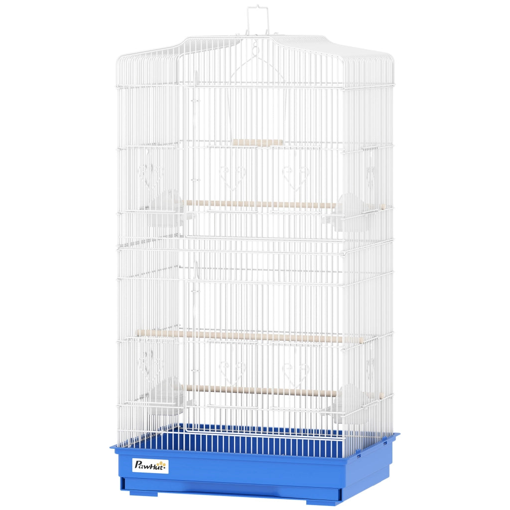 Gabbia per Uccelli con Mangiatoie, Trespoli e Altalena ¨C Minimal ¨C Blu 46.5x35.5x92 cm