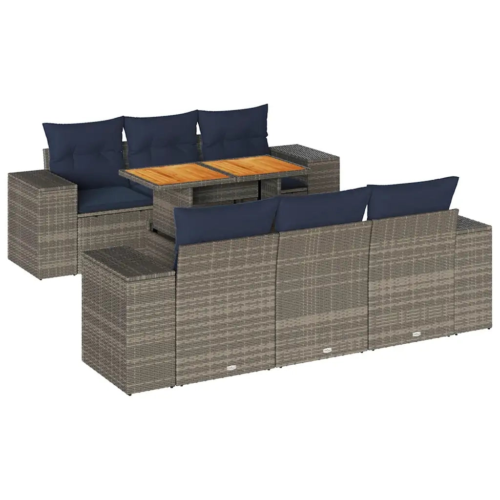 Set Divani da Giardino 7 pz con Cuscini Grigio in Polyrattan 3327337