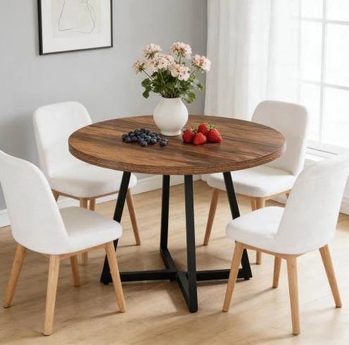 Tavolo da pranzo industriale 80 cm in MDF e metallo; marrone rustico e nero