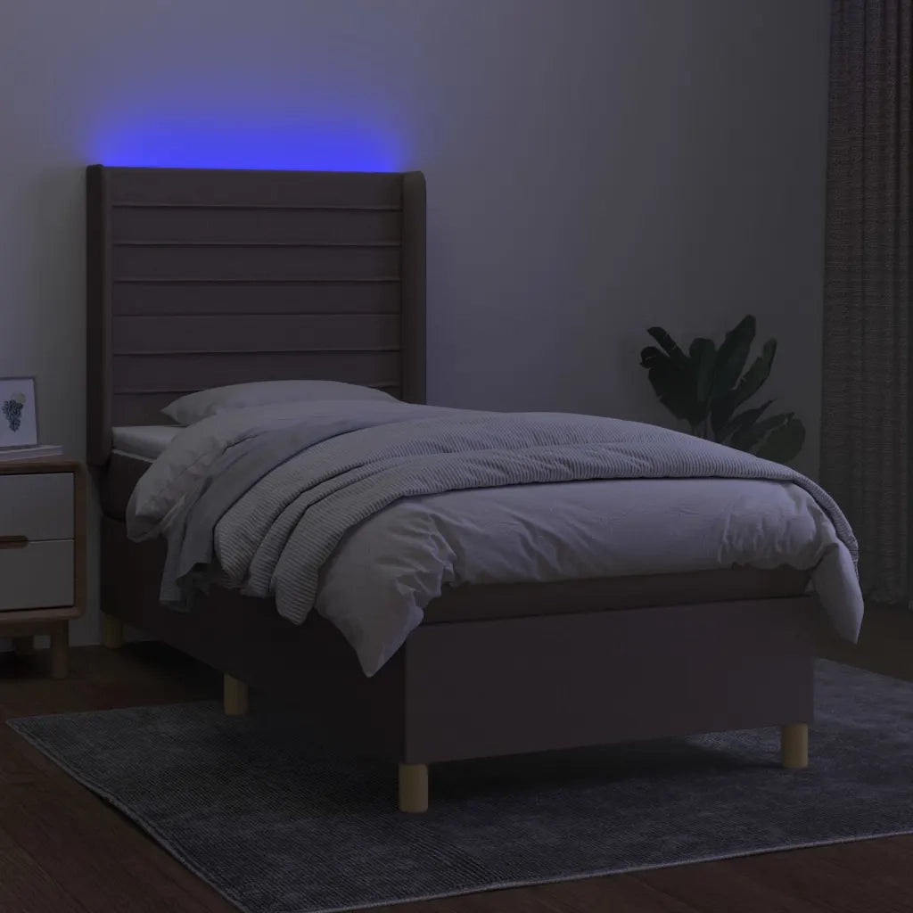 Letto a Molle con Materasso e LED Tortora 90x200 cm in Tessuto 3138929