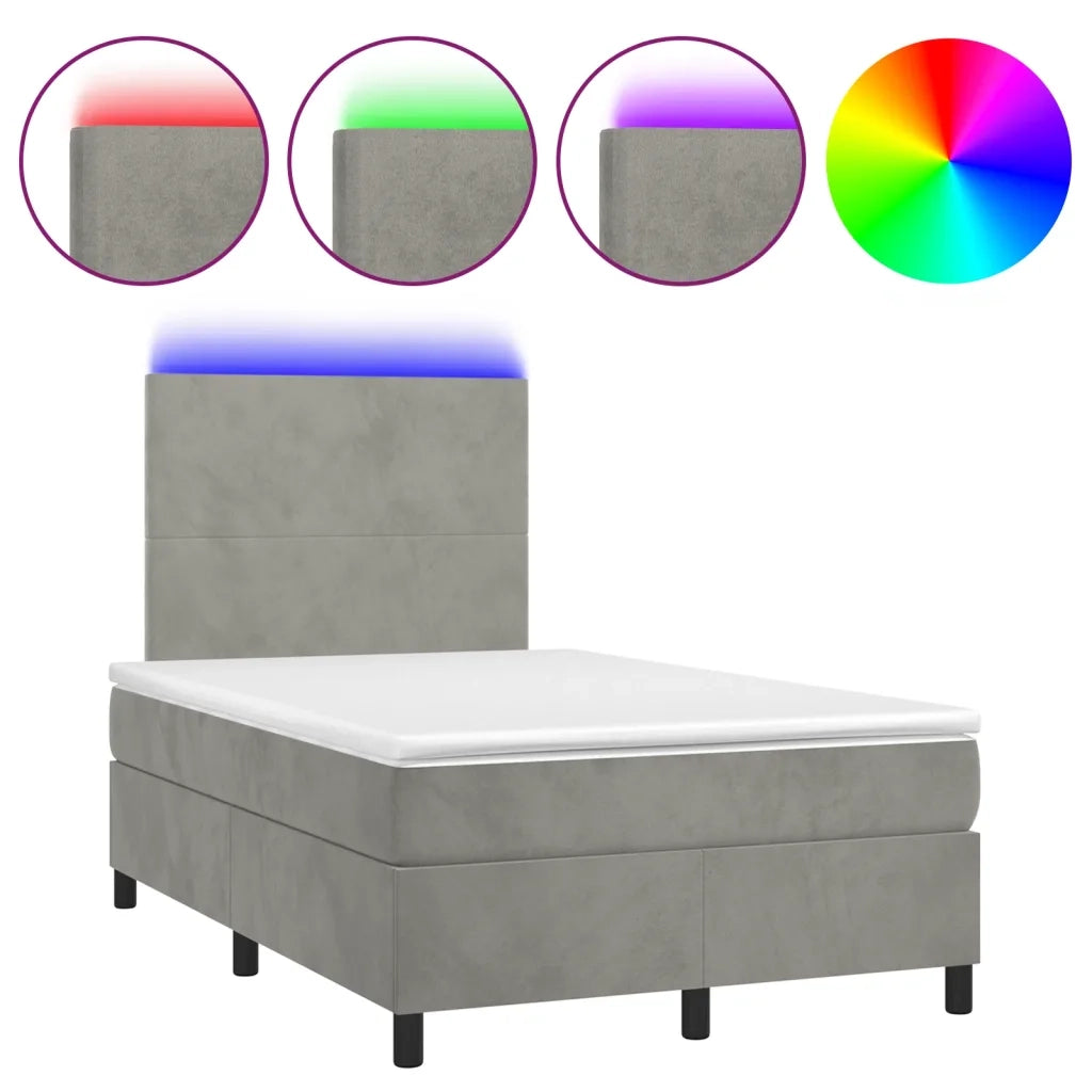 Letto a Molle Materasso e LED Grigio Chiaro 120x190 cm Velluto 3270299