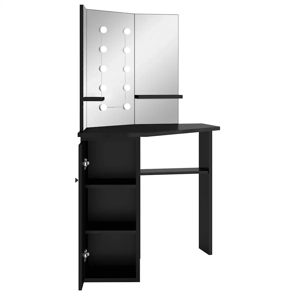 Toeletta | Tavolino da Trucco Angolare con LED Nero 111x54x141,5 cm