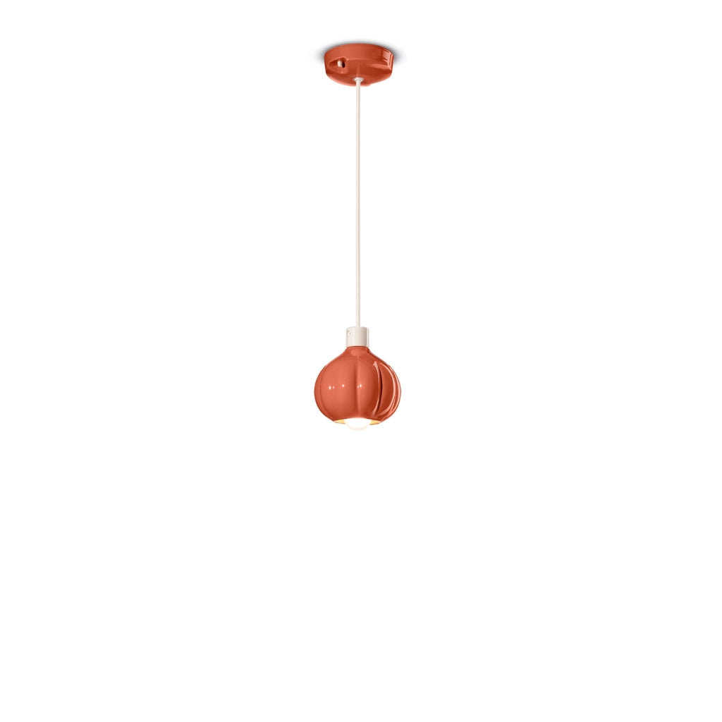 Lampadario Vintage Decò Afoxe&apos Alluminio Ceramica Arancio Pokè 1 Luce E14