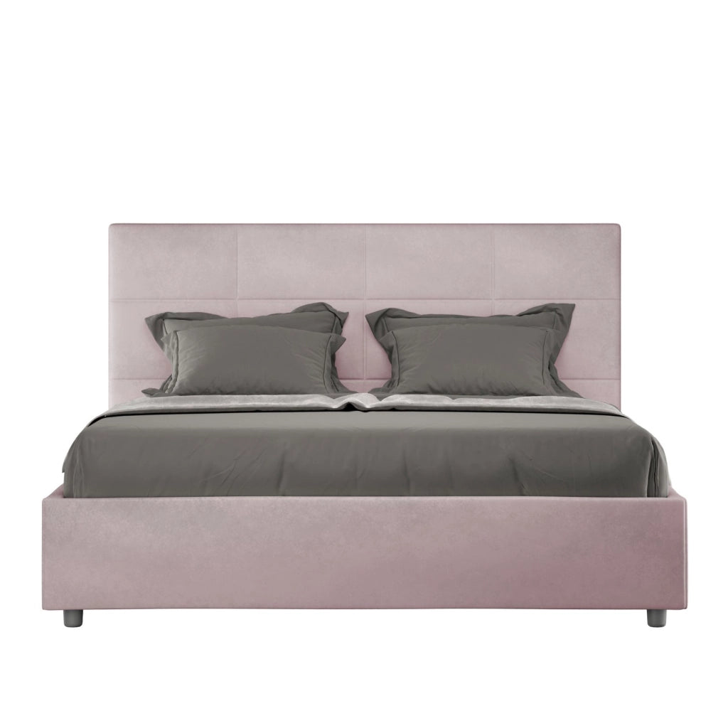 Letto queen size senza rete imbottito 150x210 microfibra blu Mika