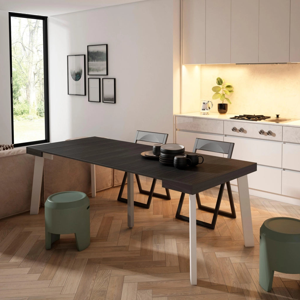 Consolle allungabile, 222x90x73cm, Per 10 persone, Gambe in legno, Nero RF3012