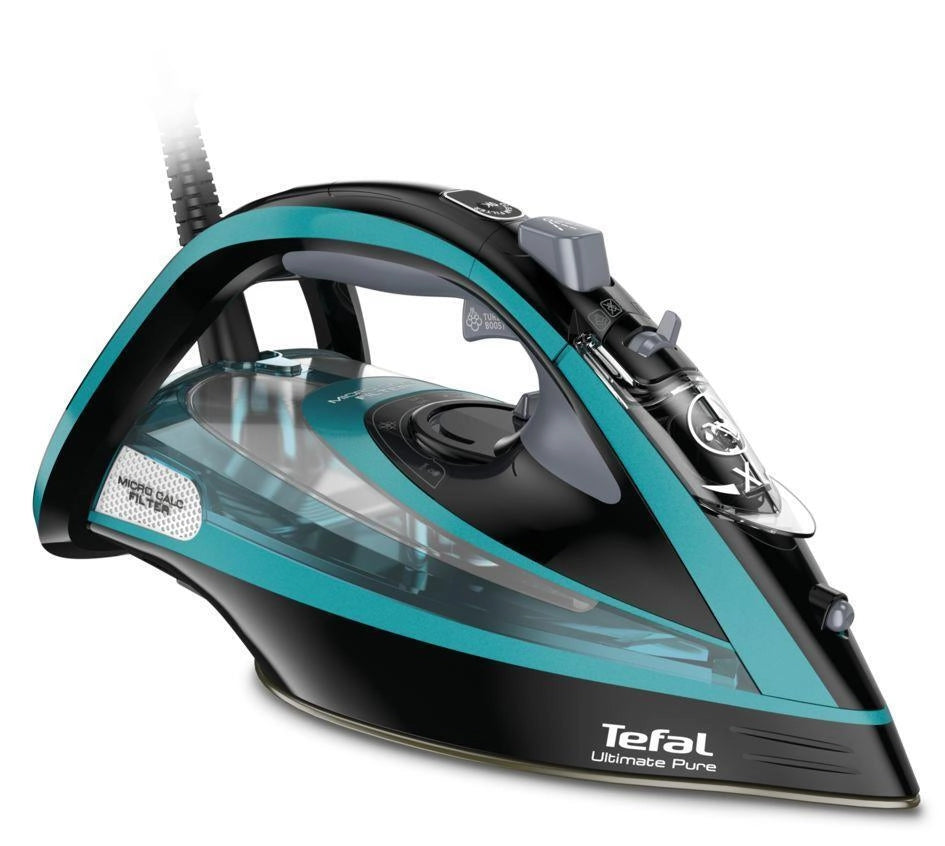 Tefal Ultimate Pure FV9844 Ferro da stiro a secco e a vapore Piastra Durilium Autoclean 3200 W Nero, Blu