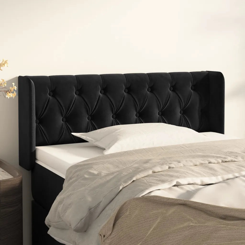 Testiera | Testata ad Orecchio Nera 103x16x78/88 cm in Velluto
