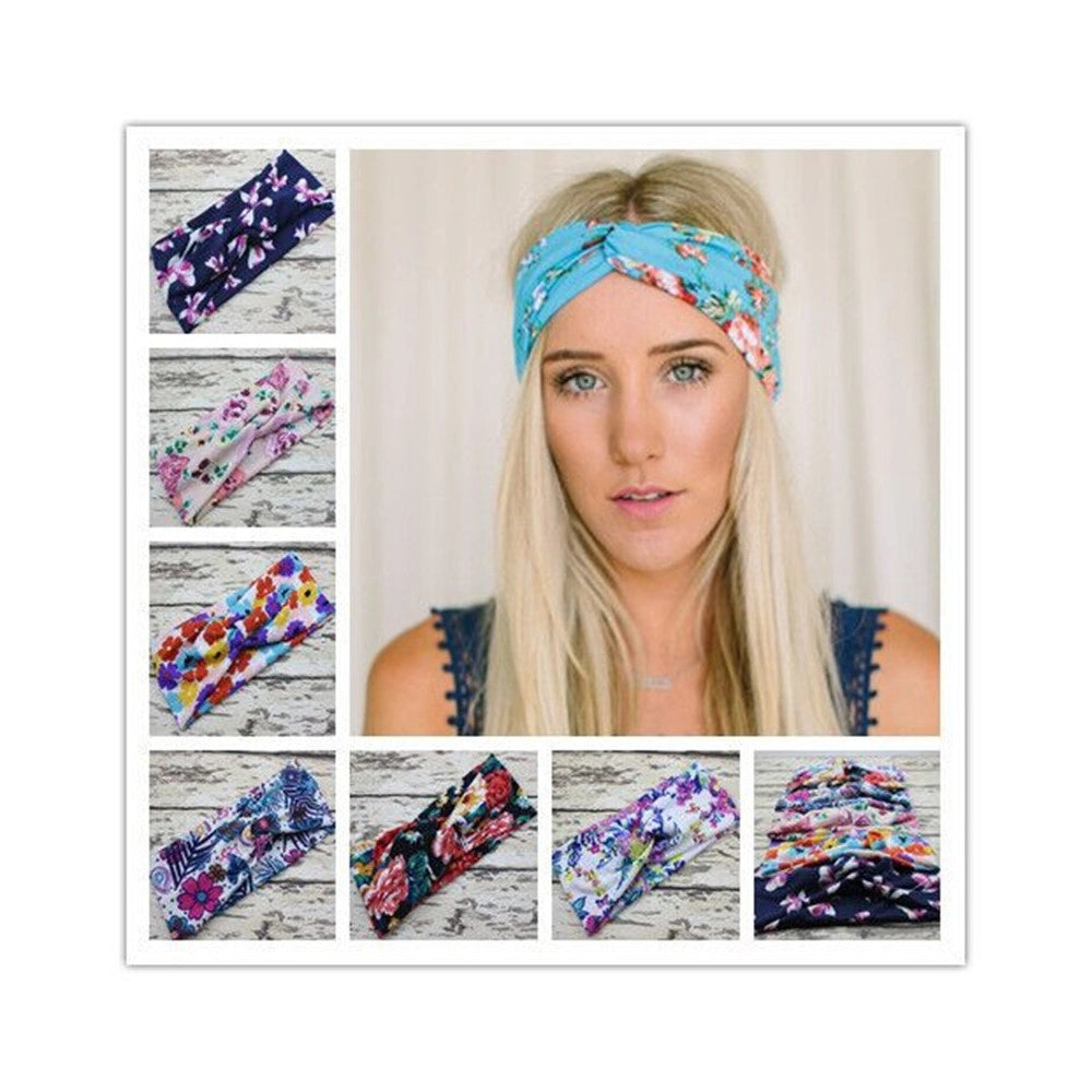 Trade Shop - Fascia Elastica Floreale Fiori Fiore Annodata Retro Ferma Capelli Accessori -