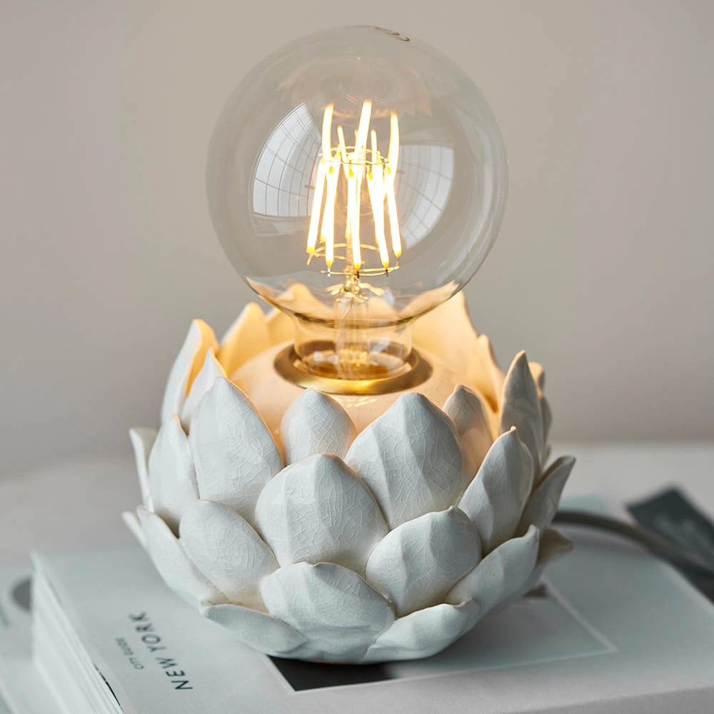 Lampada tavolo Art Déco ceramica bianca Carciofo E27 Endon