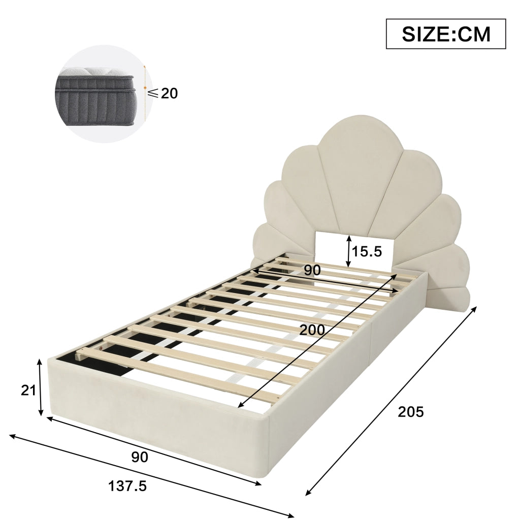 letto imbottito velluto beige 90 x 200 cm