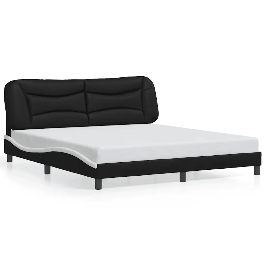 Letto matrimoniale | Letto per adulti | Giroletto senza Materasso Hvar Nero e Bianco 180x200 cm in Similpelle