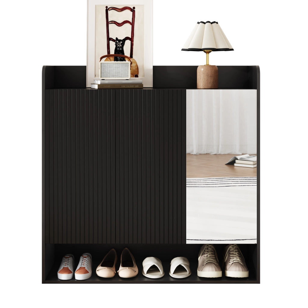 Scarpiera con Specchio Intero e Struttura a Righe Nere ¨C Xylo ¨C Nero, Multiripiano