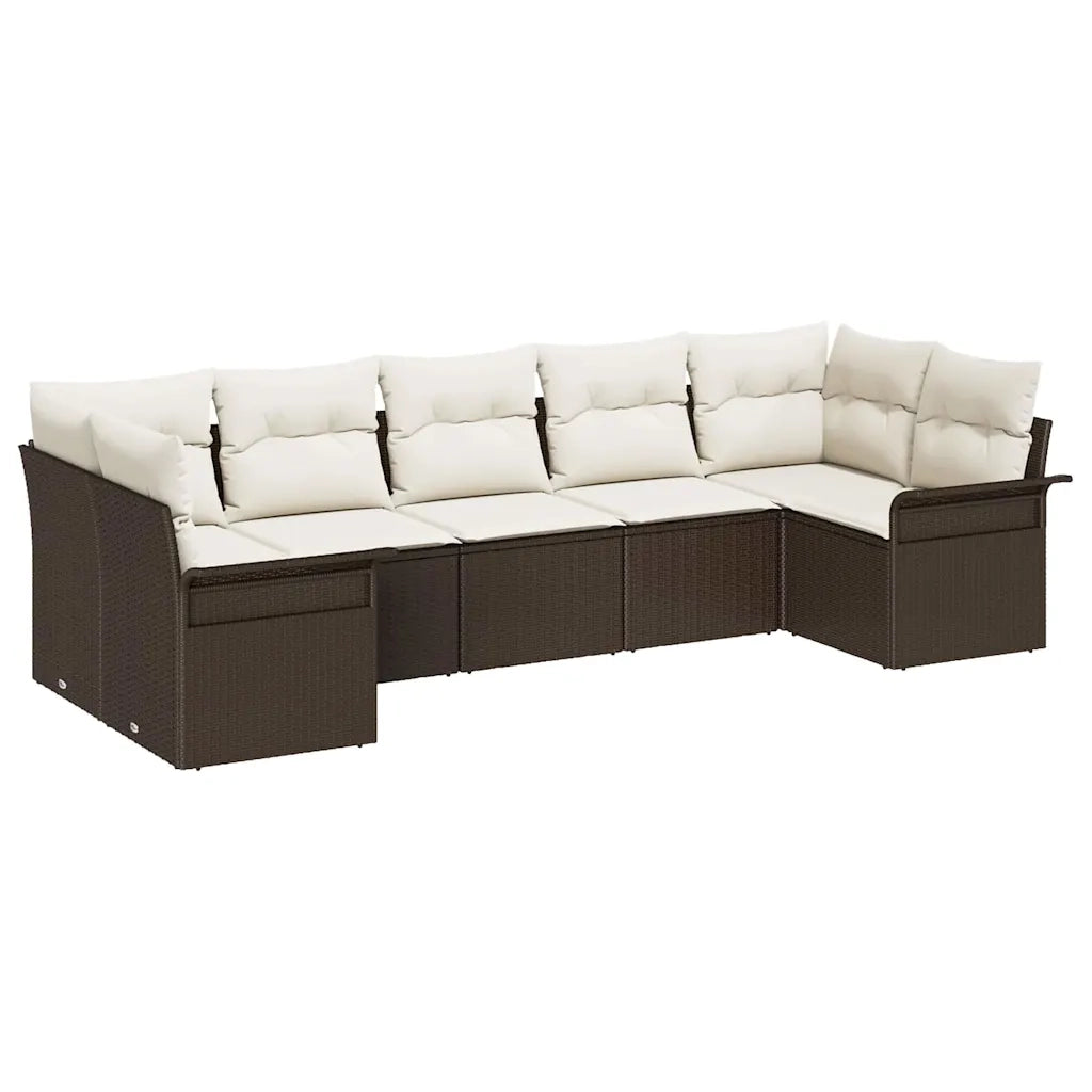 Set Divano da Giardino con cuscino 7 pcs Marrone polyrattan