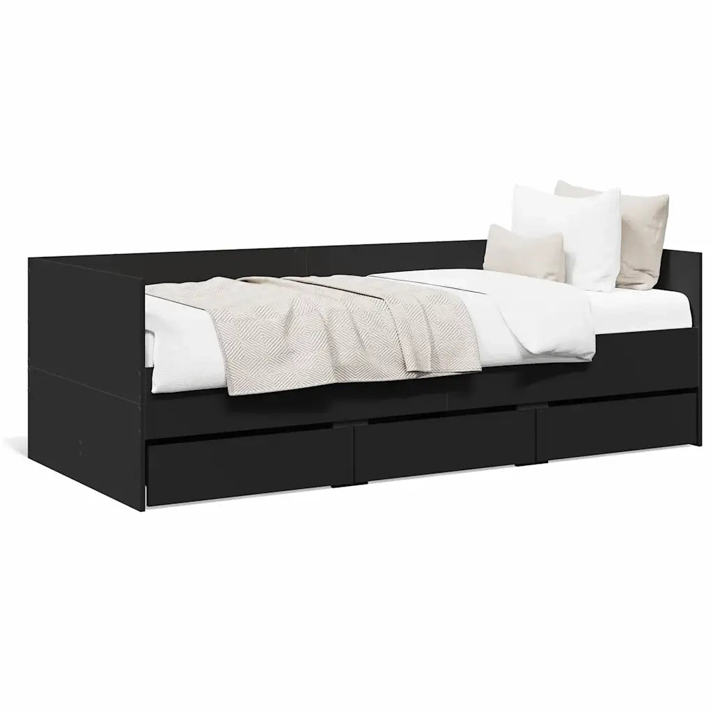 Divano letto | Sof¨¤ letto | Letto singolo con Cassetti senza Materasso Nero 75x190 cm