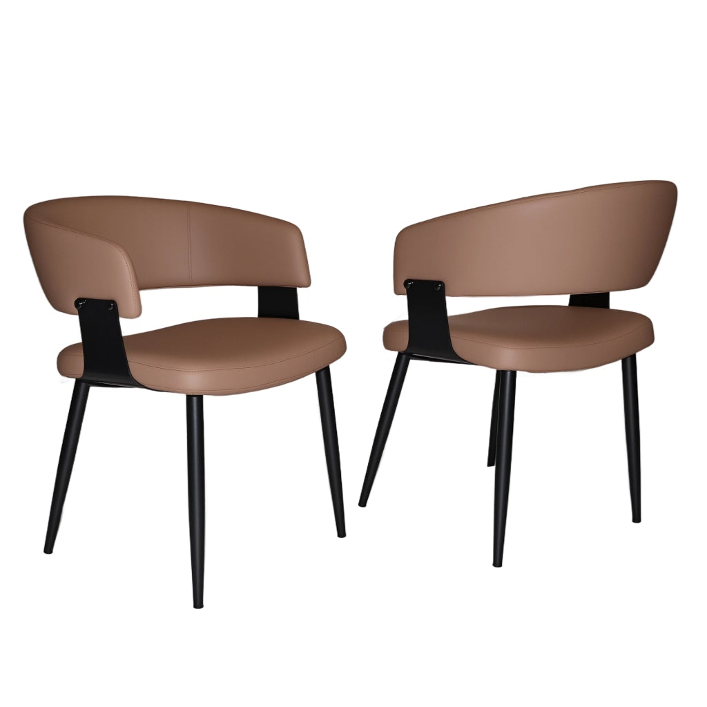 Sedia da pranzo ergonomica con braccioli e schienale curvo in similpelle marrone