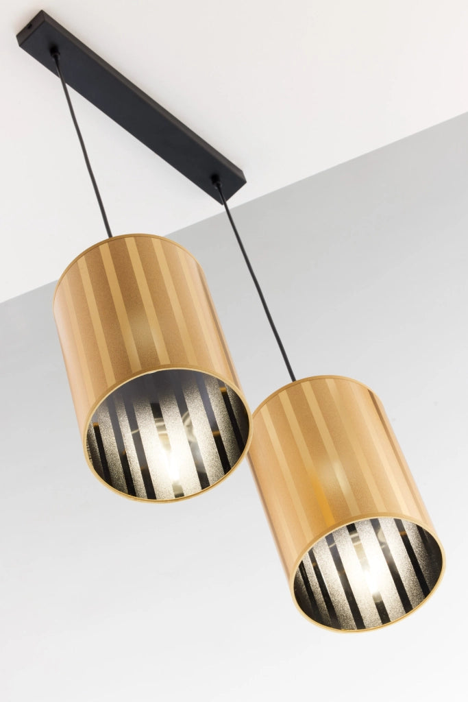 Lampada sospesa moderna nera/ottone 2xE27 Cortina Jupiter