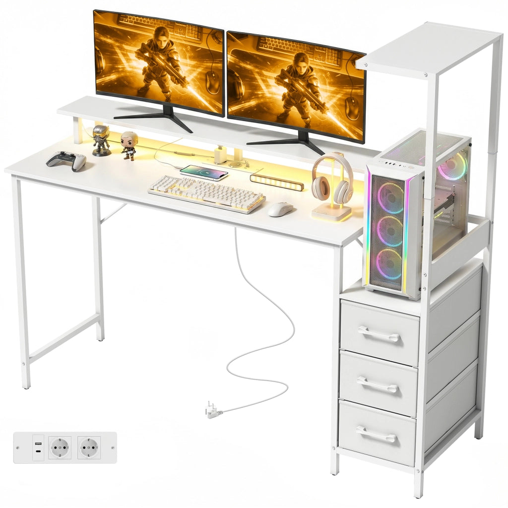 Scrivania Gaming ¨C Minimal ¨C Bianco, Legno, 147x70x75 cm
