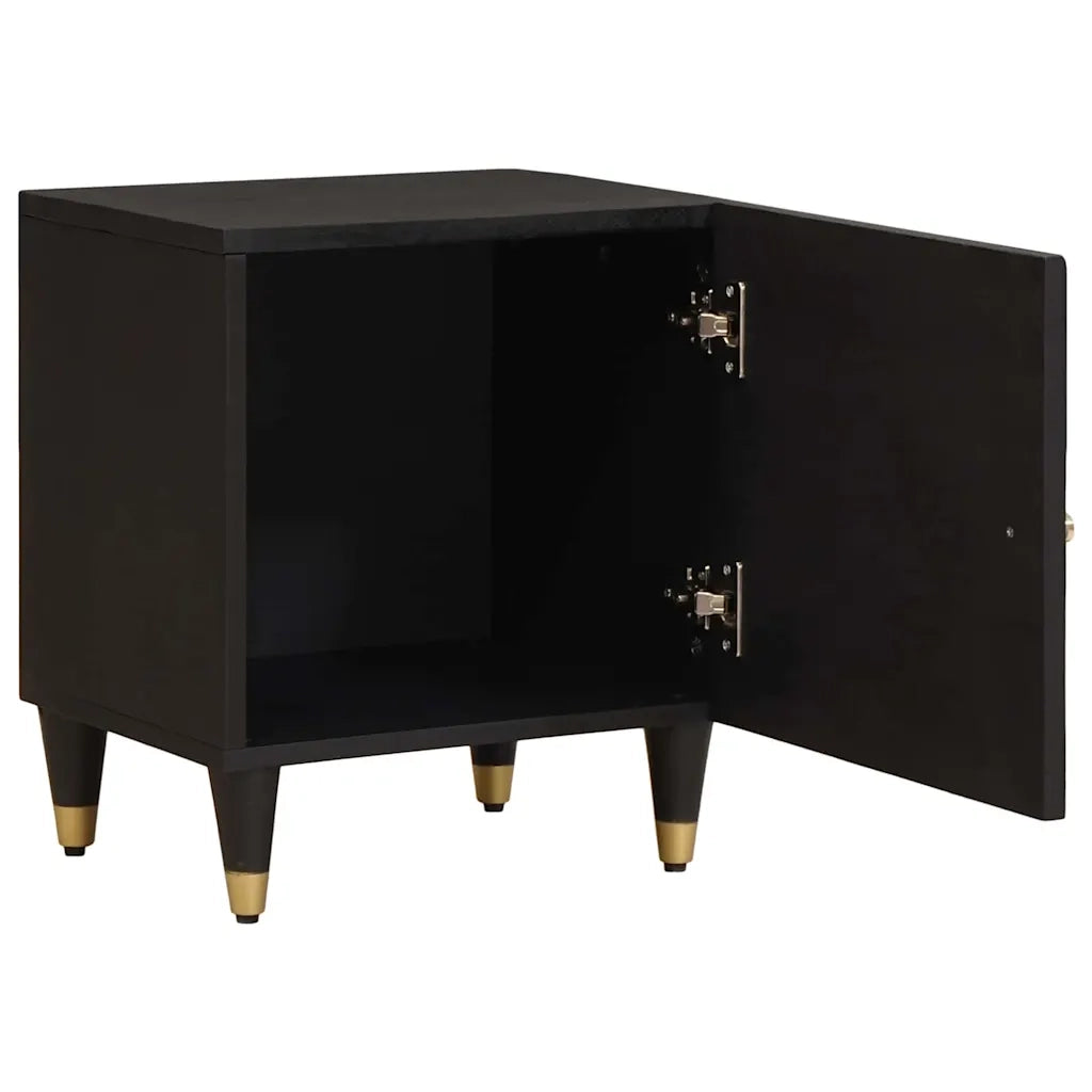 Comodino | Armadio da Notte | Mobiletto da notte con porta Nero 40 x 33 x 46 cm Legno di mango massello