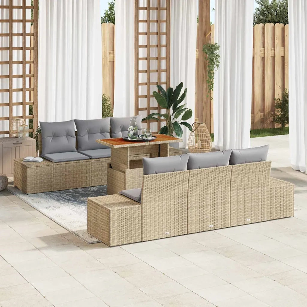 Set da Pranzo per Giardino con cuscino 7 pcs Beige e grigio