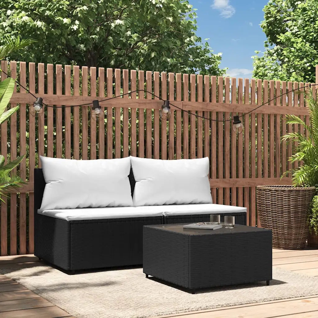 Set Divani da Giardino 3 pz con Cuscini Nero in Polyrattan 319739
