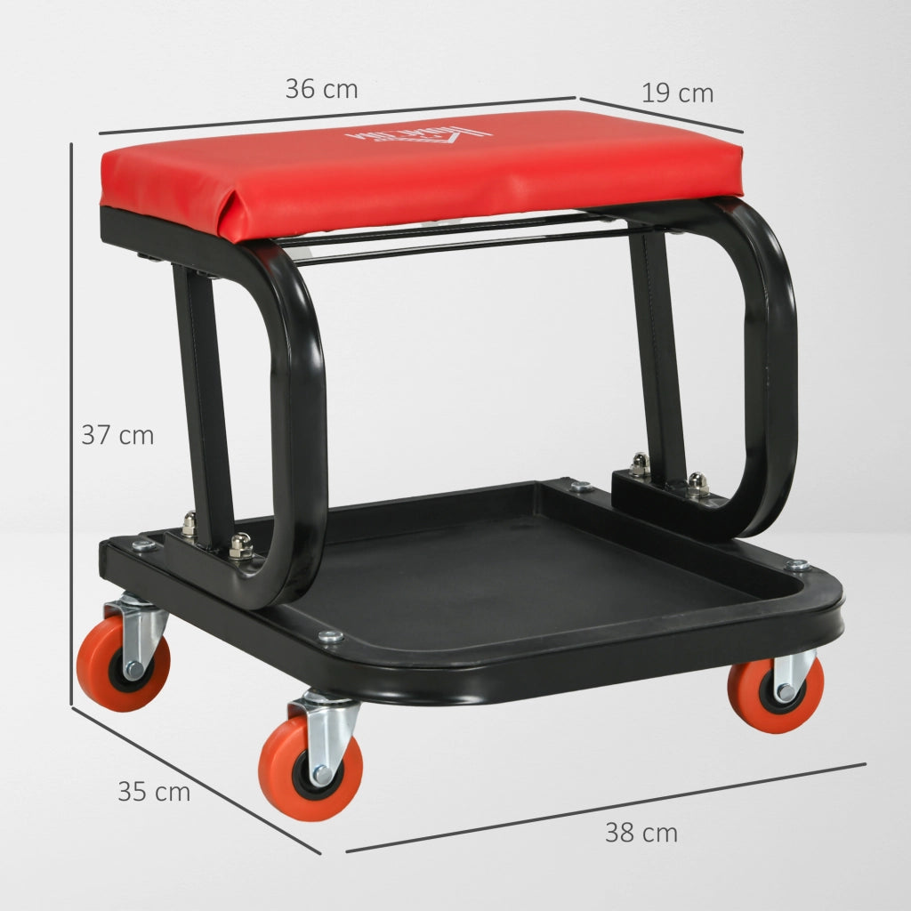Sgabello con Ruote e Vassoio ¨C Minimal ¨C Rosso, Acciaio, 100 kg