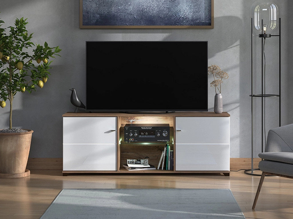 Cedegolo, Mobile Porta tv 4 Ripiani, 157x40x59.5h cm Bianco