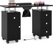 Tavolo Manicure con Aspirapolvere, Tavolo Unghie con Cassetti, Spina, 3 Sacchetti, Armadietto, Cuscino Poggia Polso e 8 Ruote blocabili, Banco Ricostruzione Unghie in Legno (Nero)