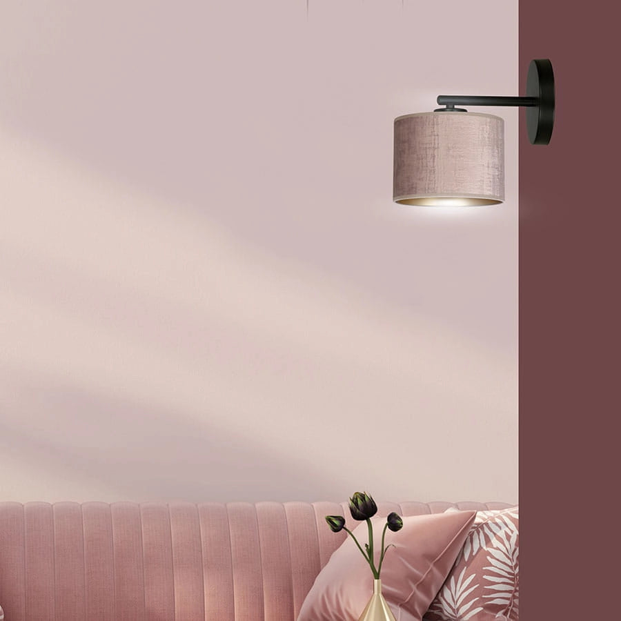 Applique Emibig Hilde K1 1xE27 rosa nero ottone tessuto