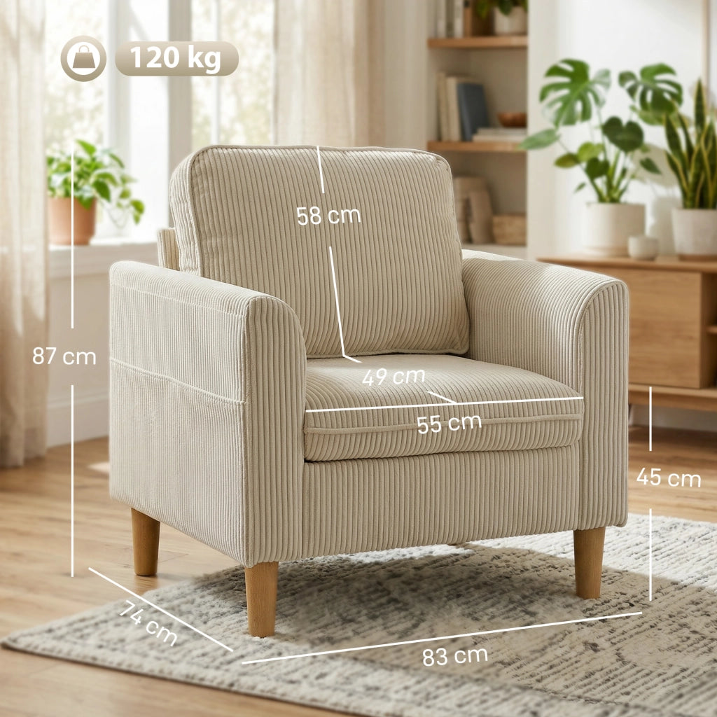 Poltrona in velluto ¨C Xylo ¨C beige con cuscino a molle 83x74x87cm